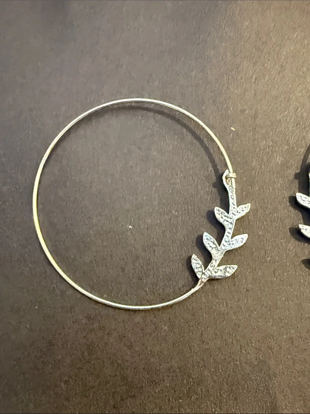 Sterling Silver 925 Leaf Vine Endless Hoop Earrings, Textured Botanical Design